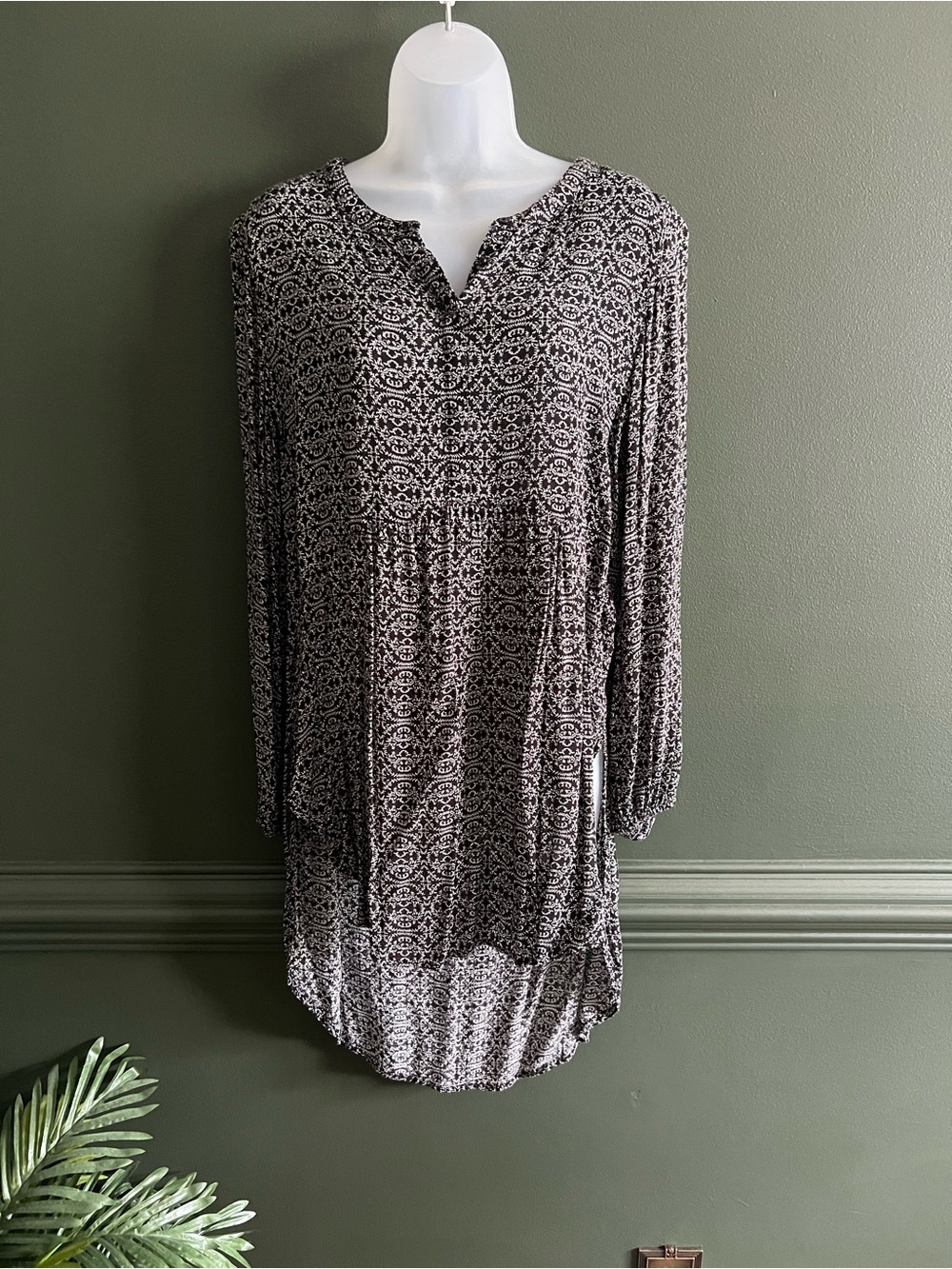Women’s Long Sleeve Printed Tunic Black/Cream